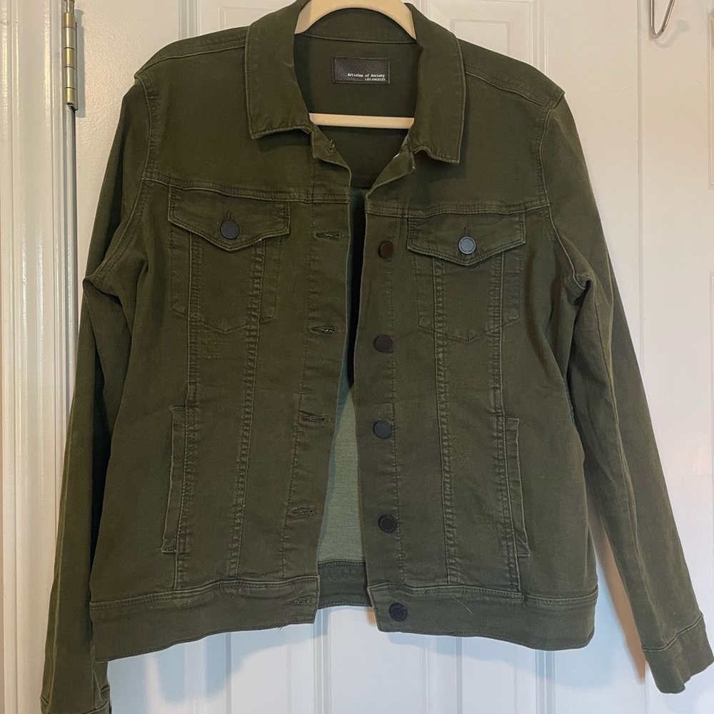Women's denim jacket.  Green